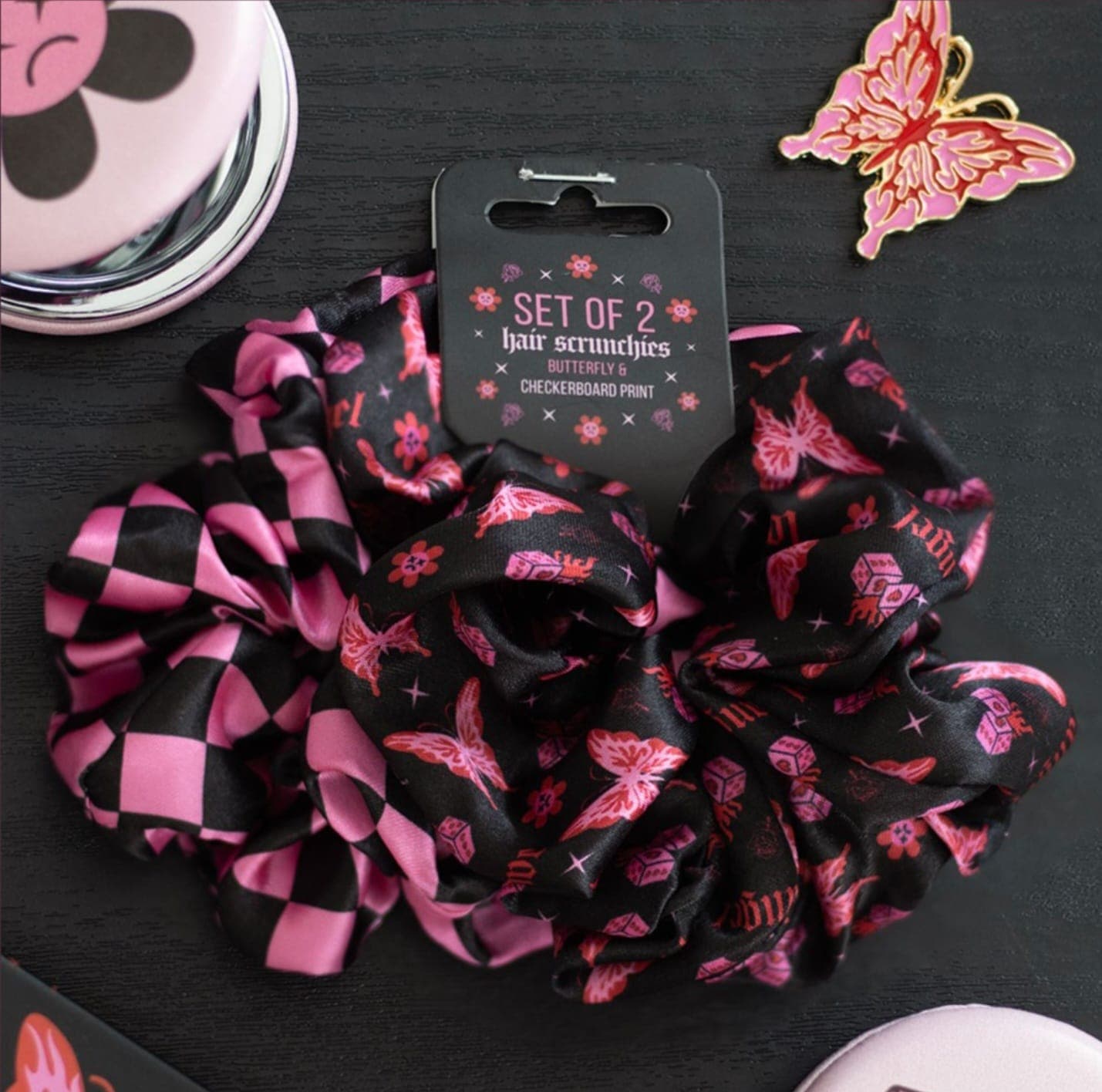 Set of 2 Rebel Butterfly and Checker Scrunchies