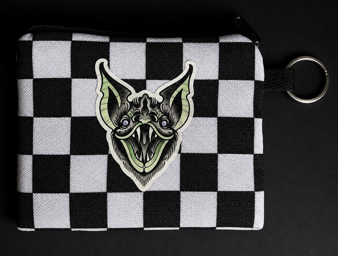 Black Checkerboard Zip Wallet