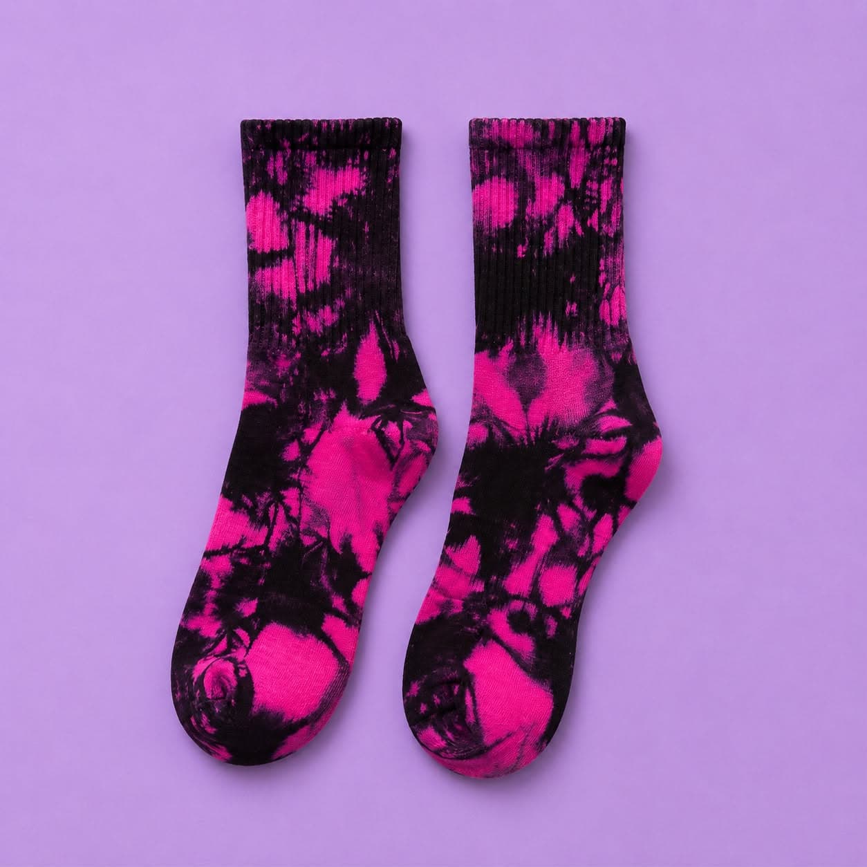 Electric Pink & Black Tie-Dye Crew Socks