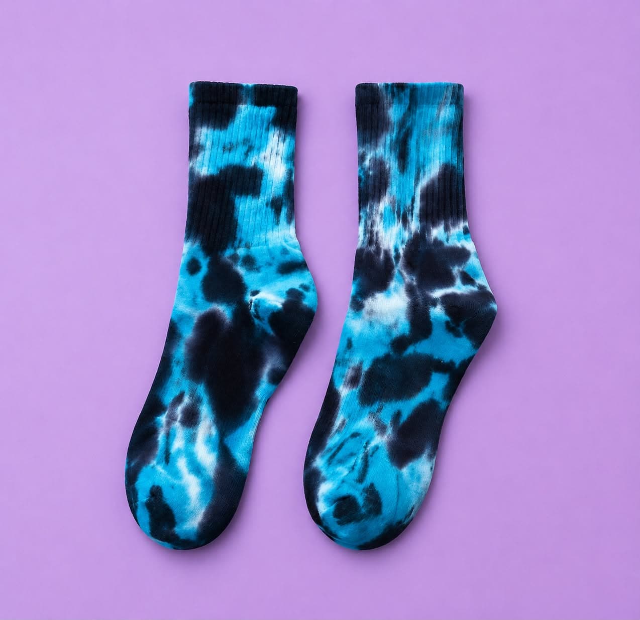 Ocean Blue & Black Tie-Dye Crew Socks