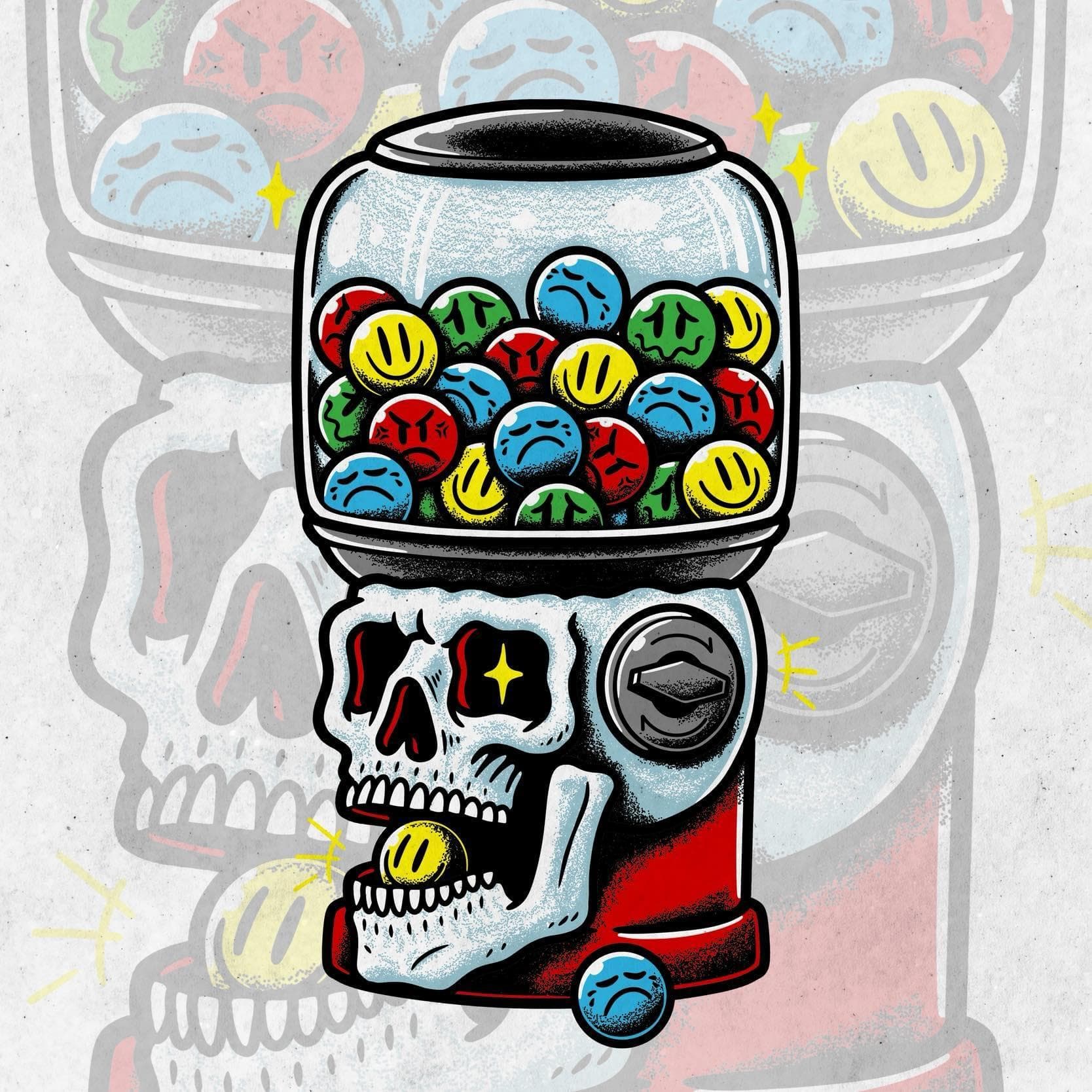 Skull Gumball Machine white T-Shirt Adult  — image 2